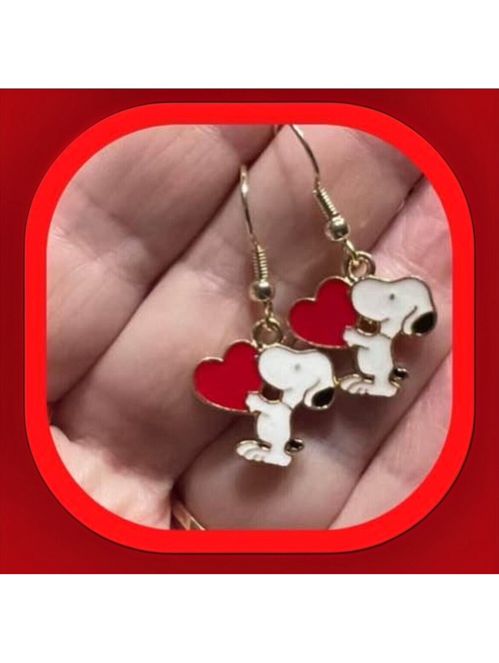 New Adorable Valentines Birthday Anniversary Enamel Snoopy ❤️ Love Earrings